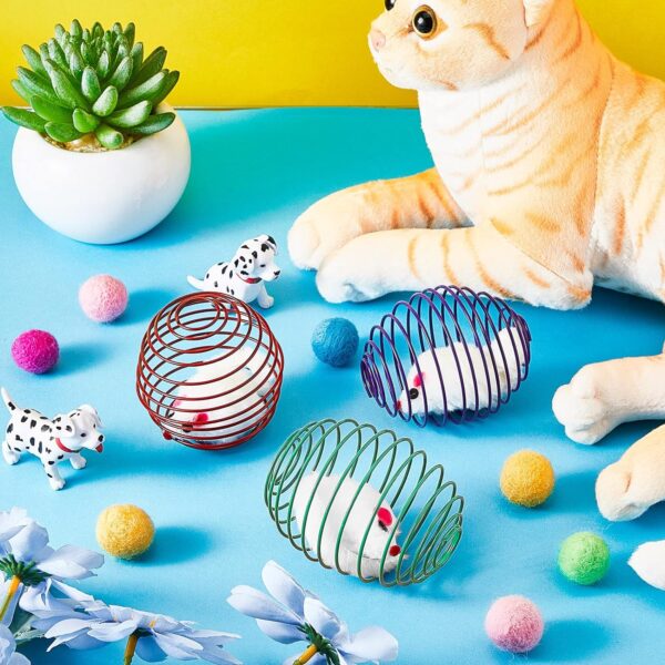 5 Pcs Cat Spring Balls Stretchable Cat Springs Toys Interactive Cat Toys Rolling Cat Balls Colorful Playful Coils Spring Action Toy Caged Rats for Kitten Cat Pet Supplies Indoor Play, Random Color - Image 4