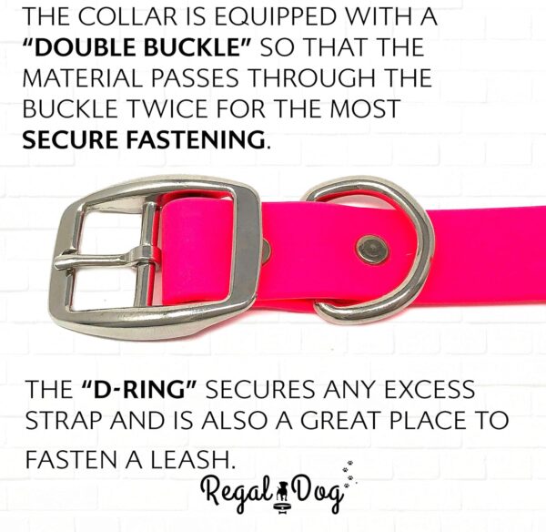 Regal Dog Products Medium Pink Dog Collar with Heavy Duty Double Buckle & D Ring | Vinyl Coated, Custom Fit, Adjustable Biothane Dog Collar | Chew Resistant Waterproof Collar for Dogs - Image 5