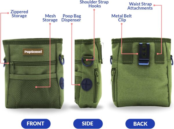 Dog Treat Pouch, Durable Oxford Polyester, No-Spill Magnetic Closure, Treat Pouches for Pet Training with Metal Clip, Waist Belt, Adjustable Strap, Poop Bag Dispenser (Army Green) - Image 7