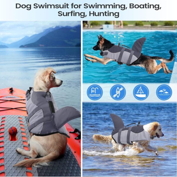 Dog Life Jacket, Large Dog Life Vest for Swimming Boating, Shark Life Jackets for Small Medium Large Dogs, Reflective Dog Lifesaver Life Preserver Swimsuit with Rescue Handle and High Buoyancy - Image 6