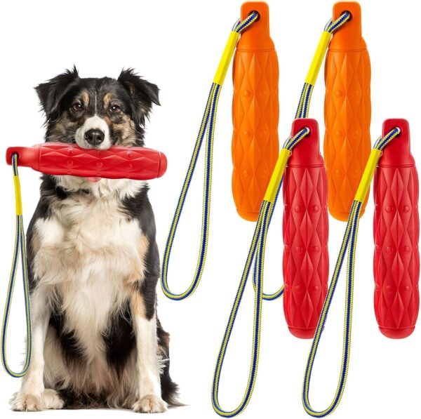 4 Pcs Floating Dog Toys Bumper Dog Toys with Throw Rope Dog Retriever Training Dog Pool Toys Standard Size Water Interactive Chew Toy for Duck Dog Hunting Training Outdoor Pool Activities