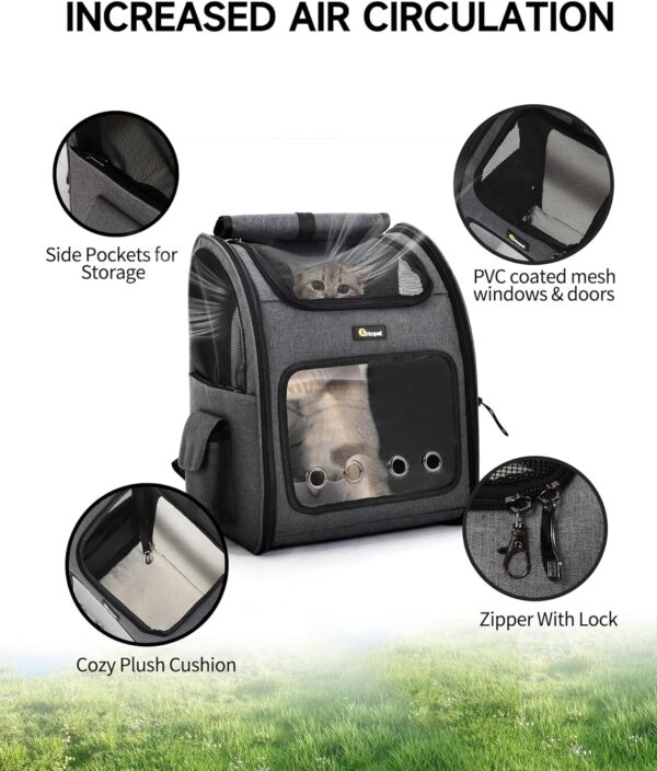 HOOPET Cat Backpack Carrier, Small and Medium Dogs and Cats Bags,Expandable Pet Carrier Backpack,Airline Approved,Suitable for Hiking/Travel/Camping, Etc, Foldable, Easy to Carry (Grey-02) - Image 3