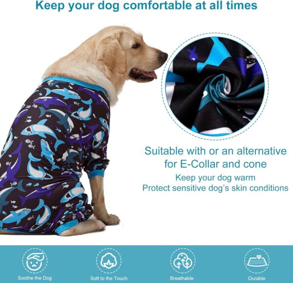 LovinPet Large XXL Dog Clothes - Pet Anxiety Relief, Anti-Shedding Dog Pajamas, Lightweight Stretchy Fabric, Whale Hello There White Print, Large Dog Pjs, Pitbull Clothes All Season /2XL - Image 2