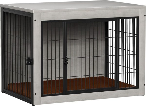 Dog Crate Furinture with Thick Cushion, Side End Table Wooden Dog Cage with Double Doors, Chew-Resistant Dog Kennel Dog House Indoor for Small to Large Dog, L (Grey) - Image 9