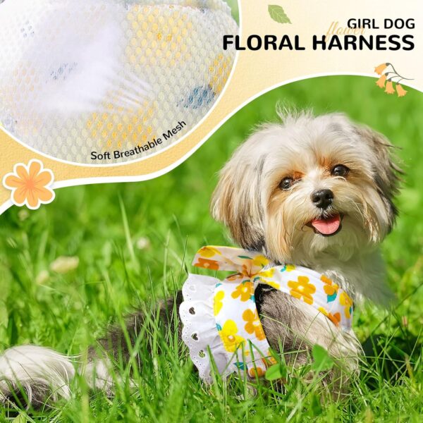 Cute Small Dog Harness and Leash Set No Pull Girl Dog Floral Harness with Bow Tie Soft Mesh Princess Puppy Cats Harness Vest(Yellow,X-Small) - Image 4