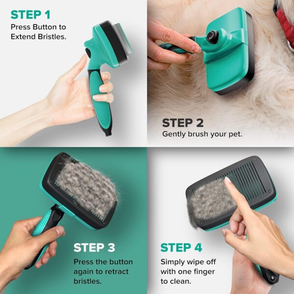 Ruff 'N Ruffus Self-Cleaning Slicker Brush With NO- PAIN Bristles Gently Removes Loose Undercoat & Tangled Hair For Cats & Dogs Reduces Shedding by 95% +Pet Nail Clipper - Image 2