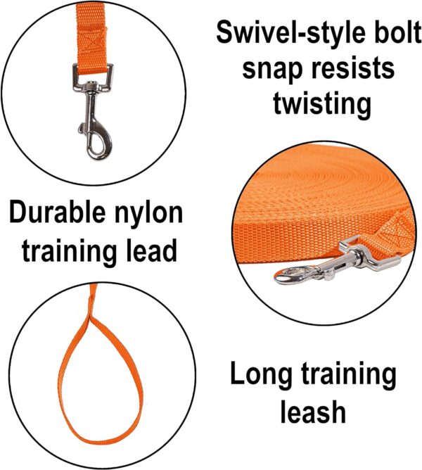 Hi Kiss Dog/Puppy Obedience Recall Agility Lead - 15ft 20ft 30ft 50ft 100ft Leash - Great for Training, Play, Camping, or Backyard - Orange 20ft - Image 3