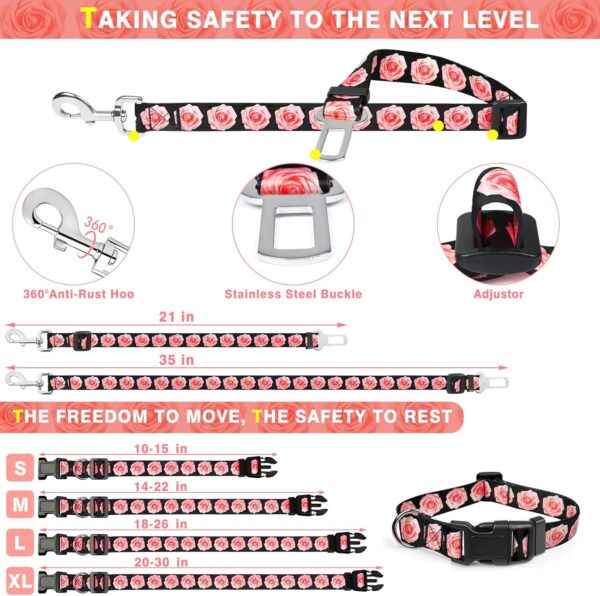 WINSEE 4 in 1 Dog Harness with Leash Set, Pet Harness No Pull for Large Dog with Collar and Safety Belt, Double Sided Reflective Strip, Adjustable Dog Car Harness with Soft Padded Handle ROSE - Image 4