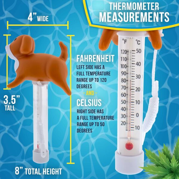 U.S. Pool Supply Floating Paddling Puppy Dog Thermometer - Easy to Read Temperature Display, Measures up to 120° Fahrenheit & 50° Celsius, Swimming Pools Spas, Kids Pools, Fun Doggie Pet Animal Tether - Image 3