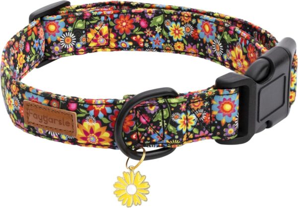 Faygarsle Floral Dog Collar for Girls and Female Dogs Soft and Fancy Pet Collar with Flower Design Ideal Black Dog Collar for Small Medium Large Dogs M