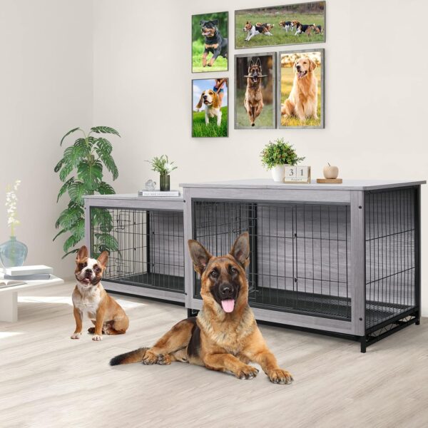 TLSUNNY Dog Crate Furniture, 29.1" Wooden Dog Kennel Indoor with 2 Doors, Heavy-Duty Dog Cage with Removable Tray, End Side Table, Modern Dog House for Large/Medium/Small Dogs, Grey - Image 8