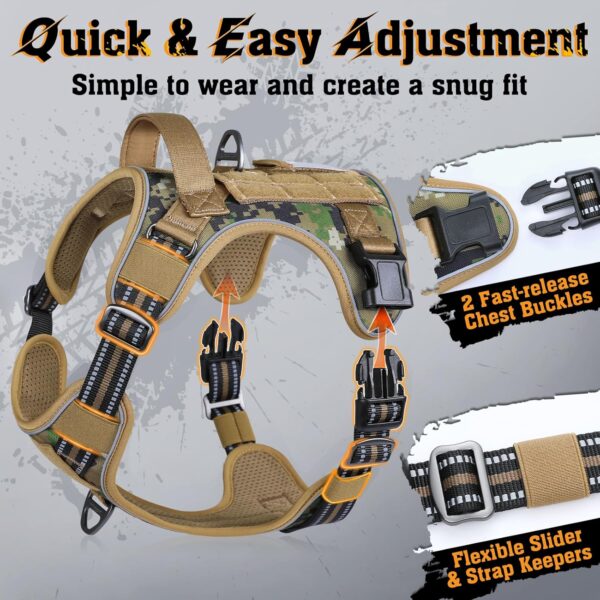 rabbitgoo Dog Harness for Large Dogs No Pull, Tactical Service Dog Vest with Molle and Control Handle, Adjustable and Reflective Military Pet Harness for Easy Walking and Training, Brown camo, L - Image 6