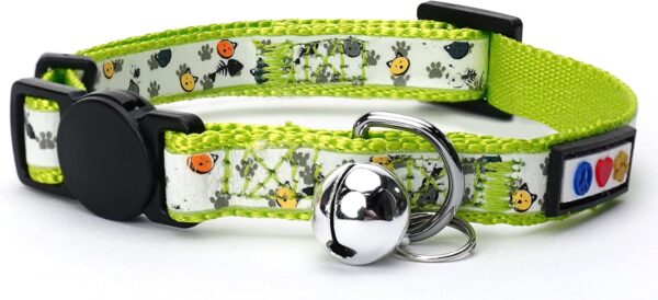 Pawtitas Glow in The Dark Cat Collar with Safety Buckle and Removable Bell Cat Collar Kitten Collar Green Cat Collar