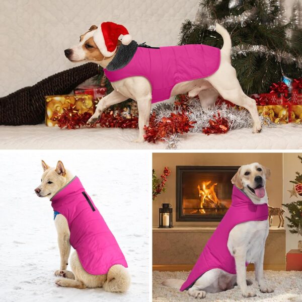 Dog Winter Coat, Waterproof Dog Jacket with Leash Hole, Reflective Warm Dog Snow Jacket Windproof Fleece Vest for Small Medium Large Dogs - Pink, XS - Image 6