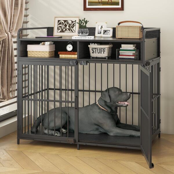 Dog Crate for Large Dogs, Black Furniture Dog Crate, Large Dog Kennel Indoor, Heavy Duty Wood Dog Cage Table with Drawers Storage, Sturdy Metal, Inner Size: 39.4" L x 22.5" W x 23.3" H