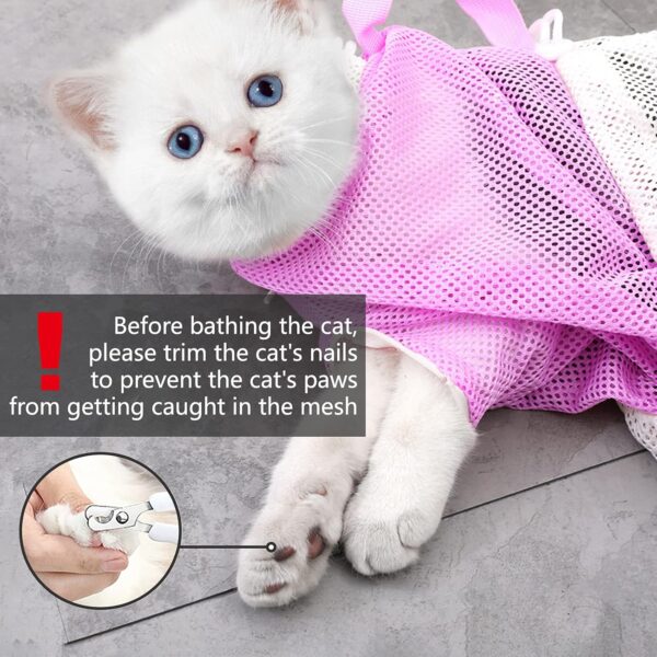 Cat Bathing Bag, Adjustable Anti-bite and Anti-Scratch Cat Shower Mesh Grooming Bag for Pet Dogs and Cats - Image 5