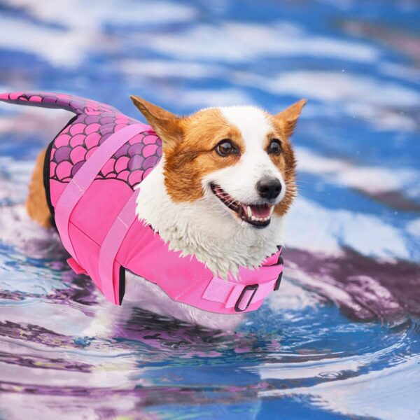 ASENKU Dog Life Jacket Pet Life Safety Vest for Swimming Boating, Dog Shark Life Jackets Dog Lifesavers Swimsuits for Pool, Dog Water Floatation Vest for Small Medium Large Dogs, Mermaid Pink, Small - Image 5