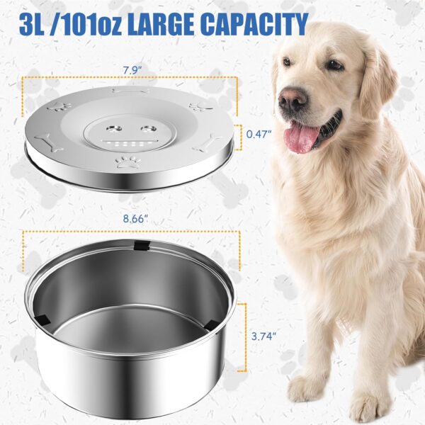 Dog Water Bowl, 3L Large no Spill Dog Bowls, Stainless Steel Water Bowl Dispenser Spilling Proof for Dogs, 101 oz Non-Skid Pet Water Feeder,Slow Drink Pet Water Bowl with Carbon Filter - Image 6