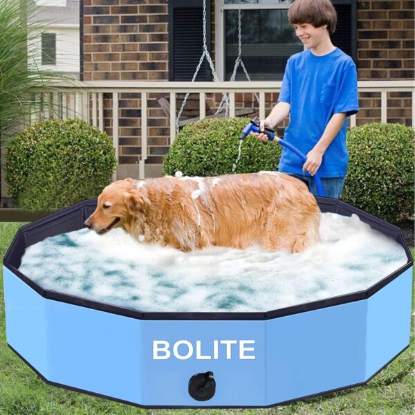 BOLITE Foldable Dog Pool for Large Dogs, 67'' x 12'' Portable Plastic Pet Swimming Pool, Collapsible Dog Bath for Large Medium Small Dogs, Kids and Ducks, Blue - Image 2