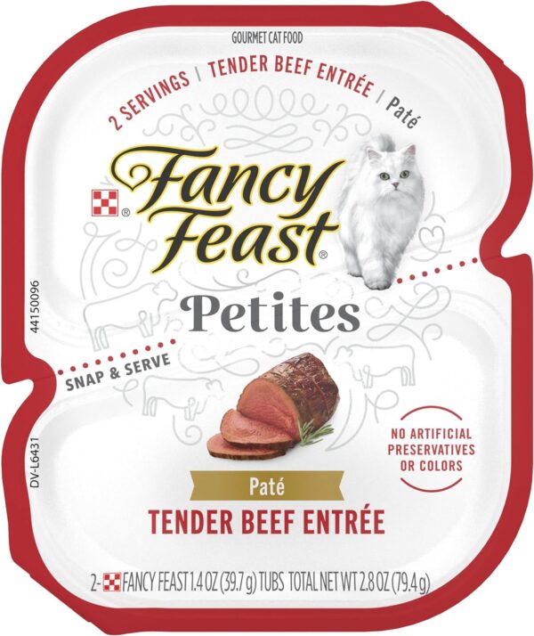 Purina Fancy Feast Gourmet Pate Wet Cat Food, Petites Tender Beef Entree - (Pack of 12) 2.8 oz. Tubs