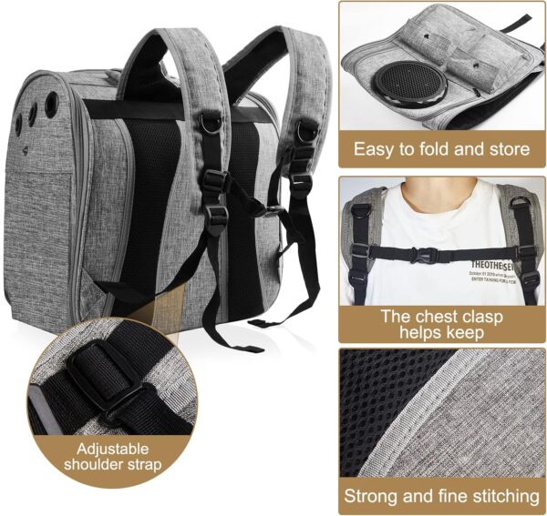 Cat Backpack Carrier, Airline Approved, Ventilated Design, Breathable Mesh for Small Cats and Dogs for Hiking and Camping, Carry Up to 25 Pounds (GreyUpgrade) - Image 6