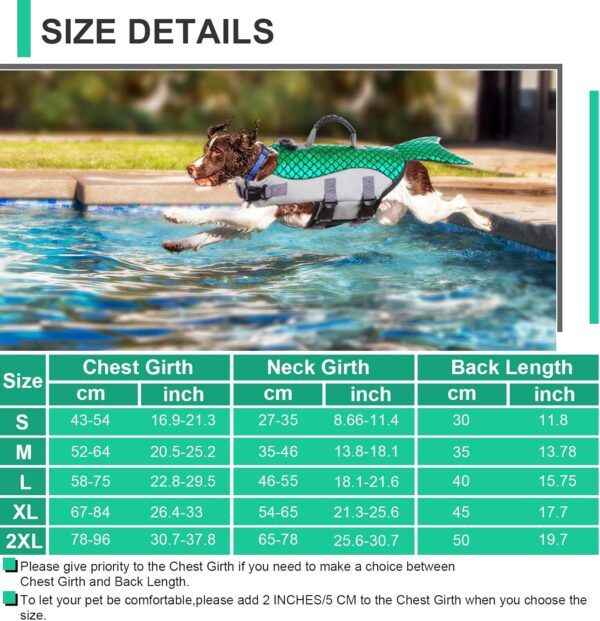 Dog Life Jacket for Large Dogs, Dog Safety Jacket Dog Life Vest for Swimming Boating Kayaking, Mermaid Dog Lifejacets Dog Floatation Vest, Dog Pool Float Dog Water Vest for Lab Huskies, Green, Large - Image 5