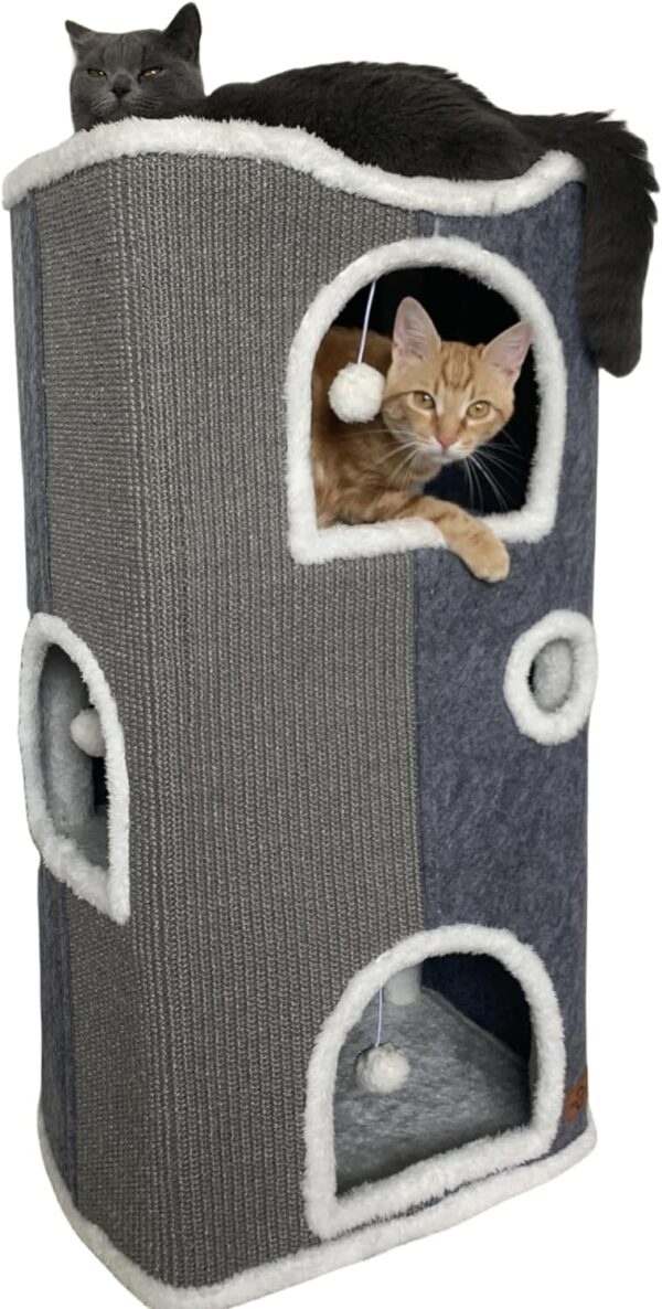 4-Level Cat House for Indoor Cats,Covered Cat Beds and Furniture with Scratch Pad,Hideaway Cave &Cushions,Modern Cat Tower Condo for Multi Small Pet and Large Cats