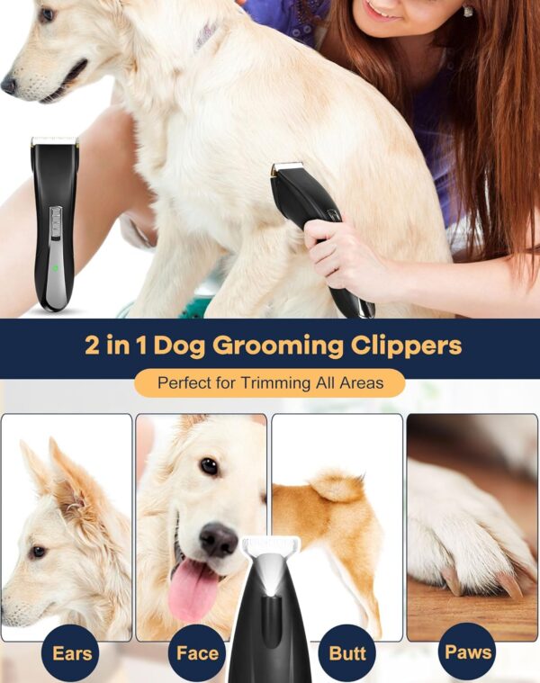 Dog Clippers Grooming Kit, 2 in 1 Professional Dog Clippers for Thick Heavy Coats, Low Noise Dog Paw Trimmer with LED Light, Cordless Rechargeable Pet Hair Shaver for Small & Large Dogs Cats - Image 6