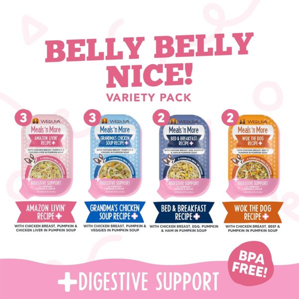 Weruva Meals 'n More Natural Wet Dog Food, Belly Belly Nice! Digestive Support Variety Pack, 3.5oz Cup (Pack of 10) - Image 3