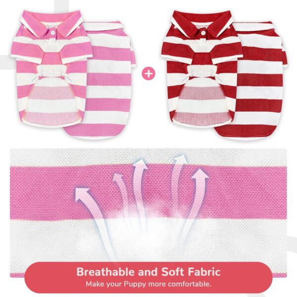 2 Pieces Stripe Dog Shirts Breathable Polo T-Shirts for Small Dogs Cats Girl Boy Puppy Sweatshirt for Chiuahaha Poodle Teacup Shihtzu Yorkie Small Pet Doggy Clothes Apparel（Pink+Red,Small） - Image 4