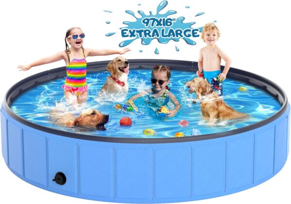 97x16'' Large Foldable Dog Pool Kiddie Pool Thickened, Collapsible Pet Bathing Tub for Large Dogs - Portable Outdoor Swimming Pool for Pets and Dogs