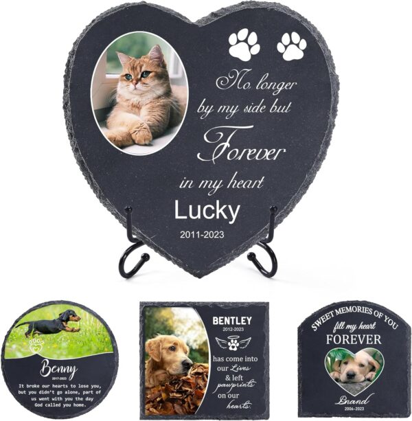 Personalized Pet Memorial Stone for Dogs 5.5" x 5.5", Customized Heart Dog Memorial Gifts for Loss of Dog, Dog Memory Gifts, Cat Loss Gifts, Pet Headstone for Indoor Outdoor, Pattern-3