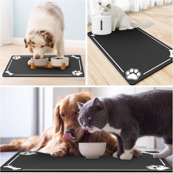 Large Pet Feeding Mat - 21"x13" Absorbent Dog Mat for Food and Water Bowl, No Stains Quick Dry Dog Water Dispenser Pad, Dog Accessories Pet Supplies, Dog & Cat Water Bowl for Messy Drinkers, Black - Image 7