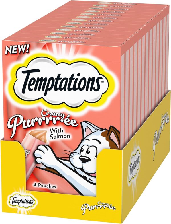 Temptations Creamy Puree with Salmon Lickable, Squeezable Cat Treats, 0.42oz Pouches, 4 Count (Pack of 11)