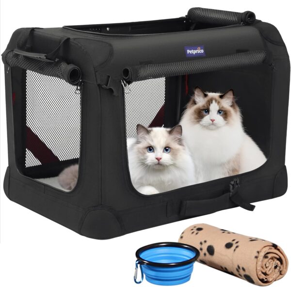 Large Cat Carrier for 2 Cats Small Medium Dogs, Soft Pet Carrier 24x17x17 for Traveling with Warm Blanket Foldable Bowl and Washable Pad