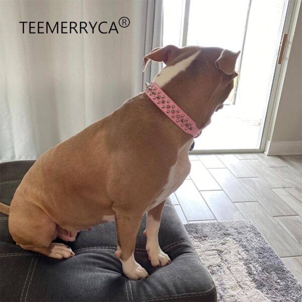 TEEMERRYCA Adjustable Leather Spiked Studded Dog Collars with a Squeak Ball Gift for Small Medium Large Pets Like Cats/Pit Bull/Bulldog/Pugs/Husky, Pink, L(15"-18.5") - Image 7