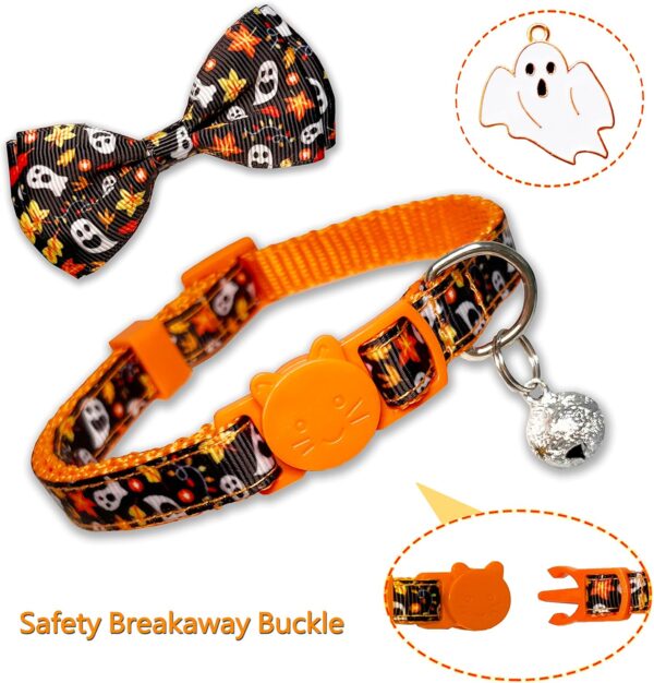 3 Pack Holiday Cat Collar with Bow and Bell, Halloween Thanksgiving Christmas Cat Collar for Boys and Girls Kitties Kittens - Image 2