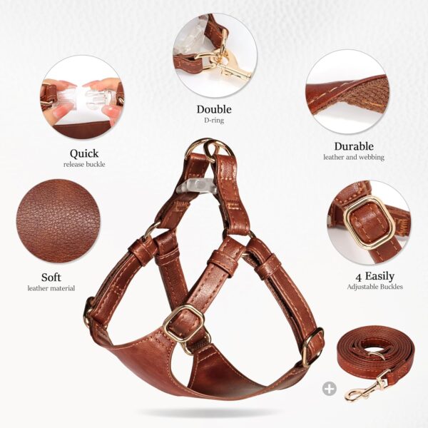 Didog No Pull Dog Harness for Small Dogs, Soft & Lightweight Small Dog Harness and Leash Set, Durable & Adjustable Leather XXS Dog Vest Harness for Puppy Small Medium Dogs, Brown, XXS - Image 3