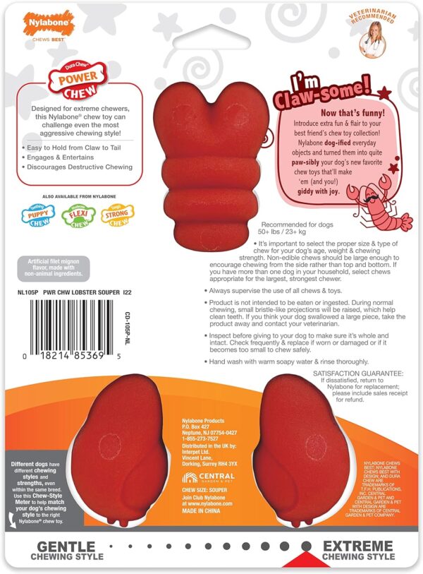 Nylabone Lobster Dog Toy Power Chew – Cute Dog Toys for Aggressive Chewers – with a Funny Twist! Filet Mignon Flavor, X-Large/Souper - Image 11