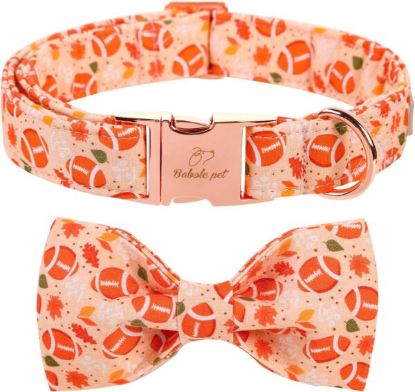 Fall Dog Bow Tie Collar Adjustable Thanksgiving Boy Girl Large Dog Cotton Collars Rose Gold Metal Buckle Orange College Football Printed L