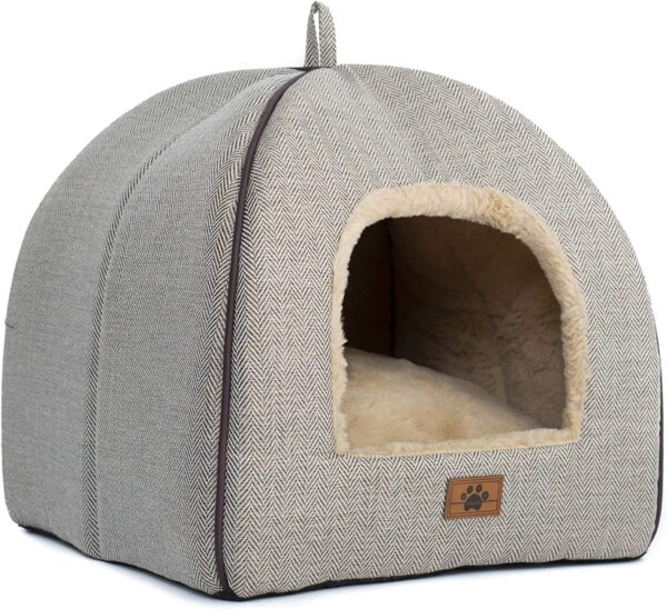 Cat Bed for Indoor Cats - Cat Cave Bed Cat House Cat Tent with Removable Washable Cushioned Pillow, Soft and Self Kitten beds,Cat Beds & Furniture, Pet Bed (Large, Beige)