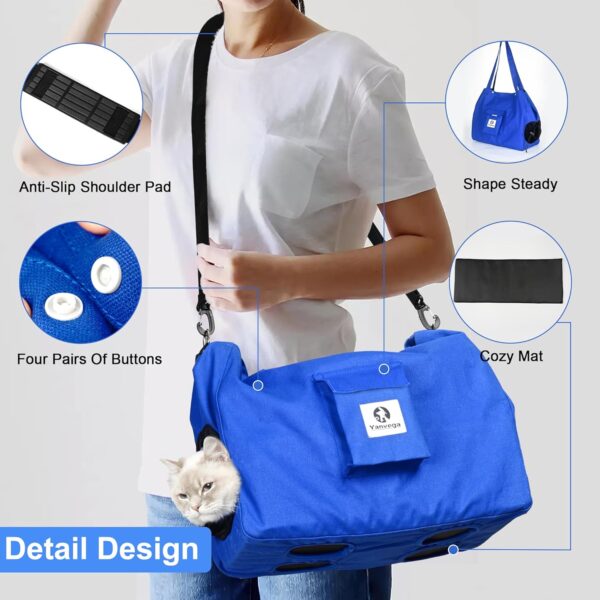 Cat Bag For Nail Trimming Pet Supplies， Color Blue Size M Cat Carrier Soft Backpack Hand Free Dog Travel Sling， Cat Grooming Holder With Adjustable Harness Storage Pocket Suitable For 5-11 lbs - Image 6