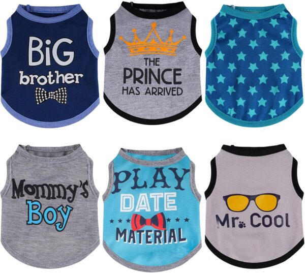 Sadnyy 6 Pack Dog Shirt Small Boy Pet Puppy Clothes Doggy Tee Tank Top Kitten Shirts with Letters for Small Medium Dogs Cats Soft Cozy Chihuahua Vest Apparel for Dog Cat Puppy(X-Small)