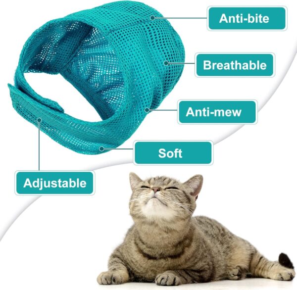 Patelai 5 Pcs Cat Bathing Bag Set Cat Grooming Bag Adjustable Pet Shower Net Bag Muzzles Nail Clipper Tick Remover Tool Massage Brush (Green White) - Image 3