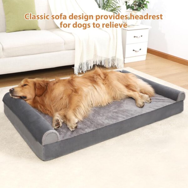 Orthopedic Dog Bed Washable Large Dog Bed Waterproof Dog Bed XL Dog Couch Egg Foam Dog Crate Bed with Removable Bolsters & Nonslip Bottom, 44" x 32" x 7", Grey - Image 2