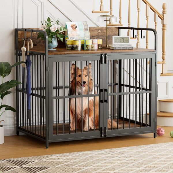 Large Dog Crate Furniture for Large Dogs, 43" Wooden Heavy Duty Dog Kennel with Double Doors, Decorative Pet House Dog Crates Side End Table Indoor(43.3" W×27.6" D×28.3" H) - Image 4