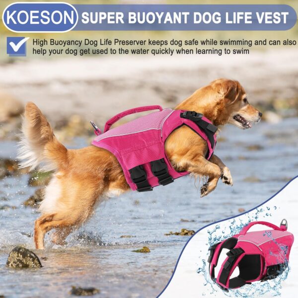 KOESON Dog Life Jacket Small, High Flotation Dog Life Vest for Swimming Boating, Reflective Adjustable Dog Floating Vest with Rescue Handle for Small Medium Large Dogs Pink XS - Image 6