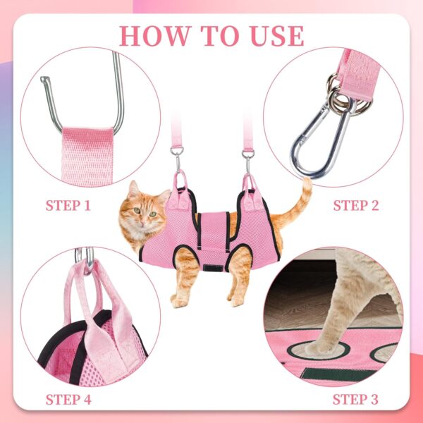 Dog Grooming Hammock, Pet Grooming Hammock for Cats & Dogs with Security Strap, Dog Sling for Nail Trimming with Nail Clippers/Trimmer, Nail File, Pet Comb(Pink XS) - Image 4