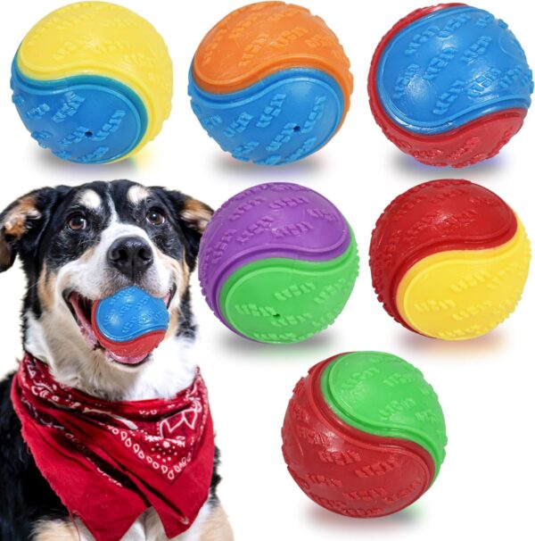 6Pcs Squeaky Dog Balls, Dog Toys Balls for Training, Tough Ball Toys for Dogs, Fit with Dog Ball Launcher, High Bouncy Dog Ball for Interactive Playing, Puppy Pet Chew Balls Teething Balls 2.5in