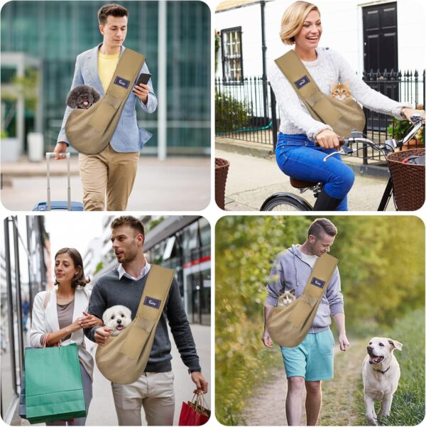 CUBY Dog and Cat Sling Carrier Puppy Breathable Mesh Sling Carrier for Outdoor Travel Dog Carring Carrier for Small Dogs（Khaki） - Image 5